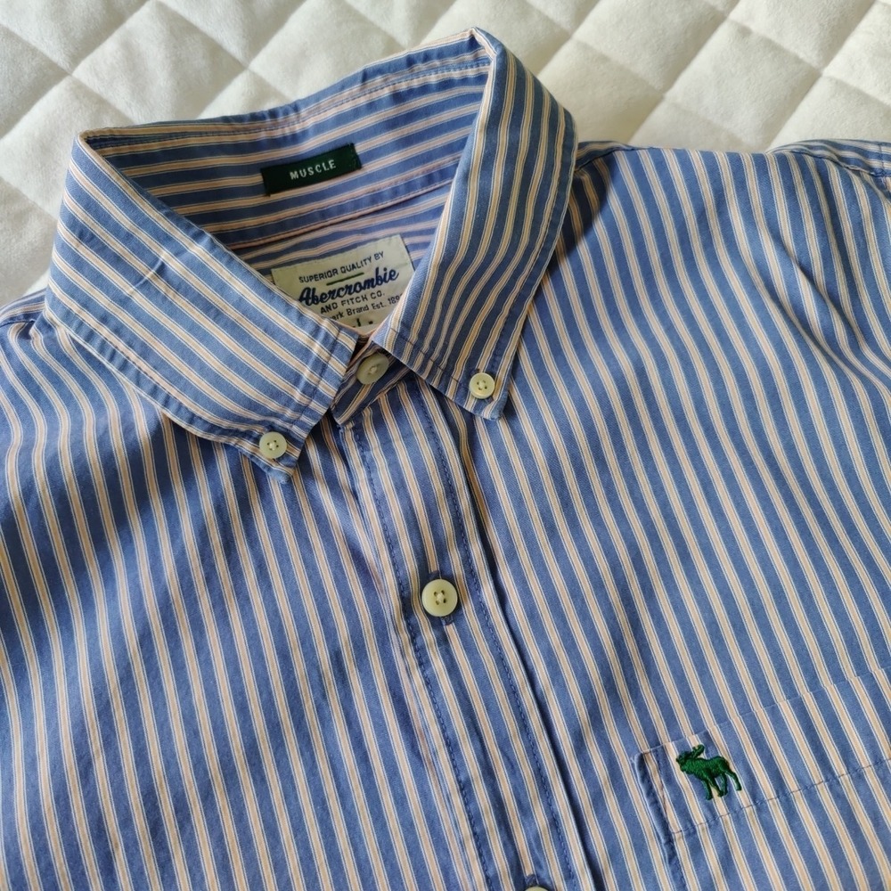 Abercrombie & Fitch Muscle Shirt Vtg Mens L Stripe Button Down Long Sleeve Moose